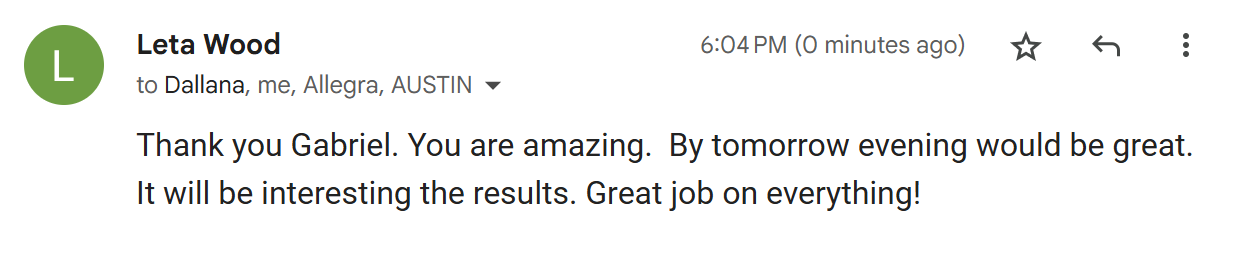 Testimonial from Leta Wood