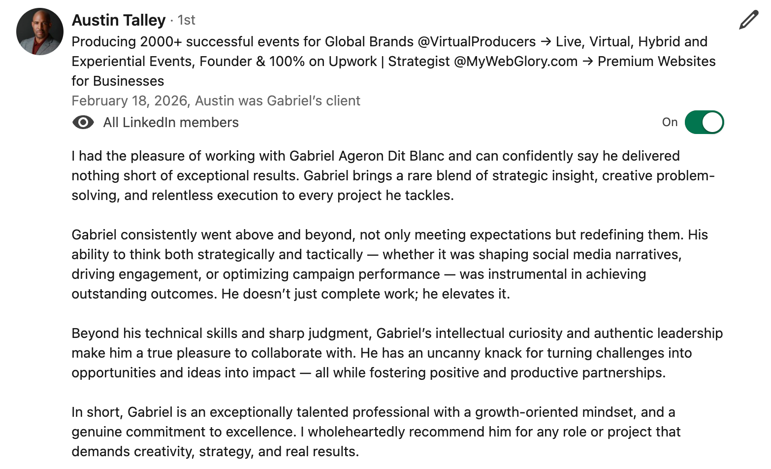 Testimonial from Austin Talley